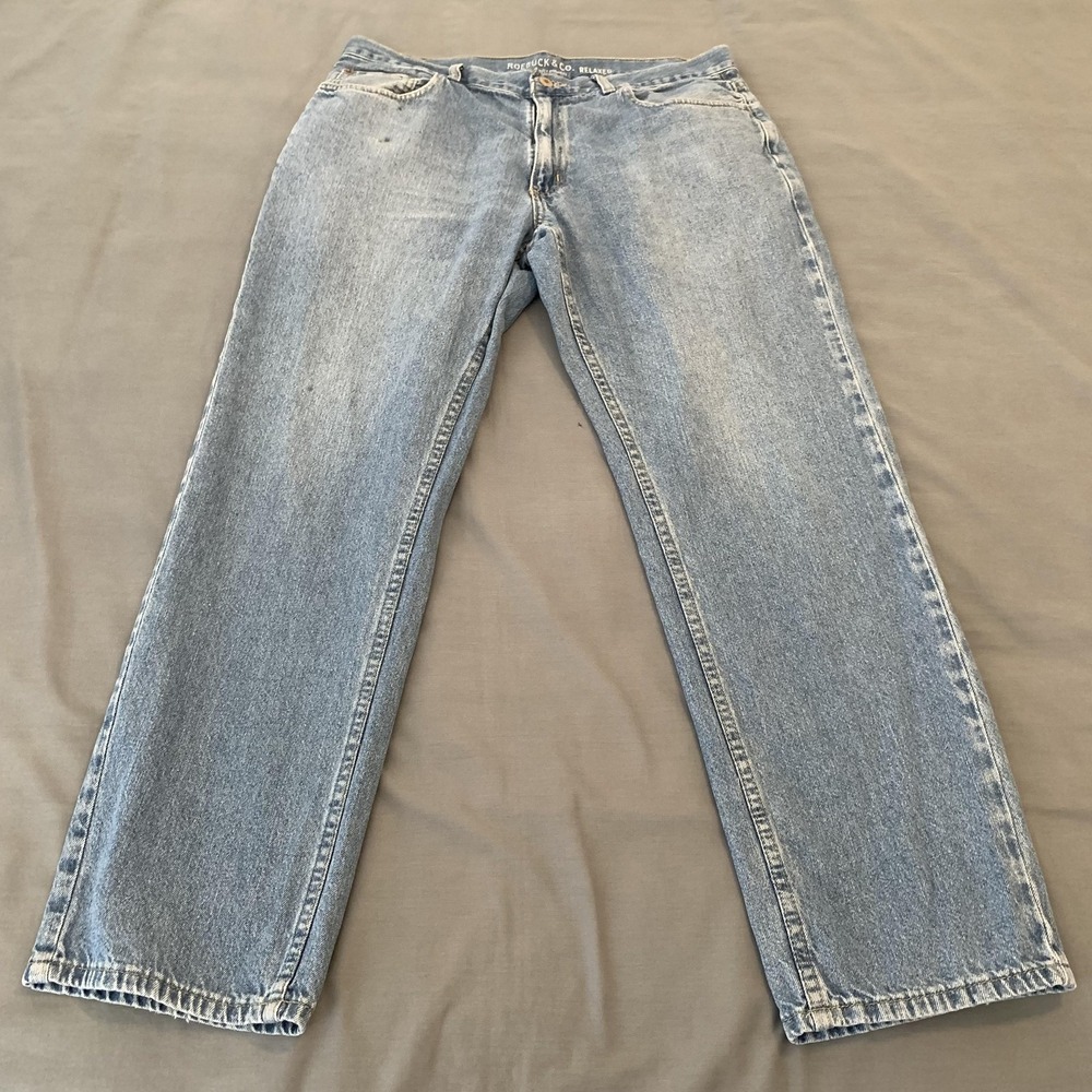 VTG. Roebuck & Co Relaxed Jeans‎ Mens 34x30 Blue Light Wash Straight Denim Pants